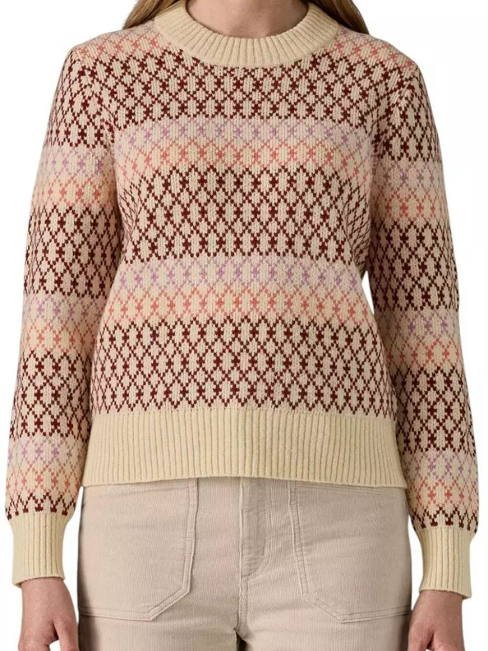 Patagonia Cream Crewneck Fair Isle Recycled Wool-Blend Sweater Size S NWT